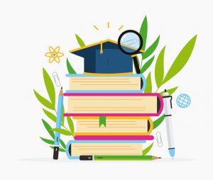 books stacked on top of one another with a toga on the topmost part