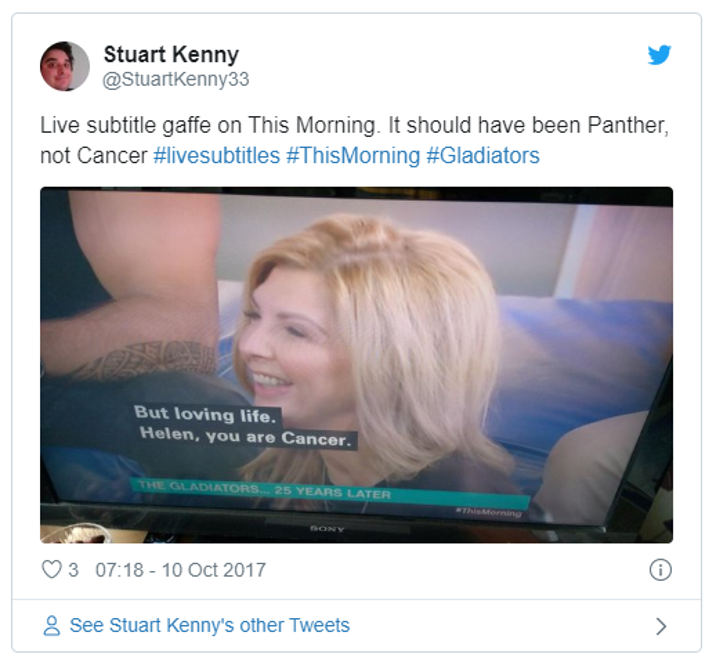 Twitter post explaining wrong captioning